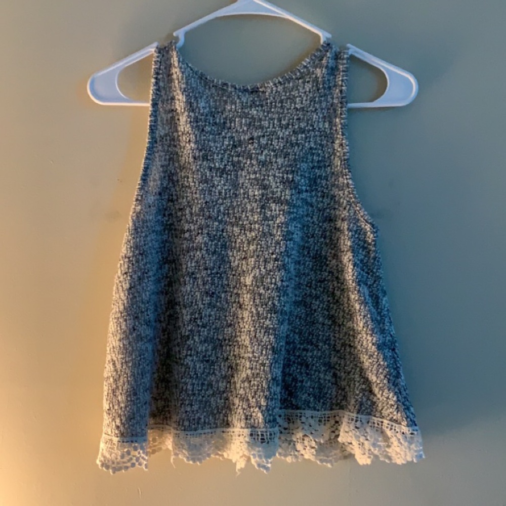 Grey tank top. White lace. ( Alya) Medium